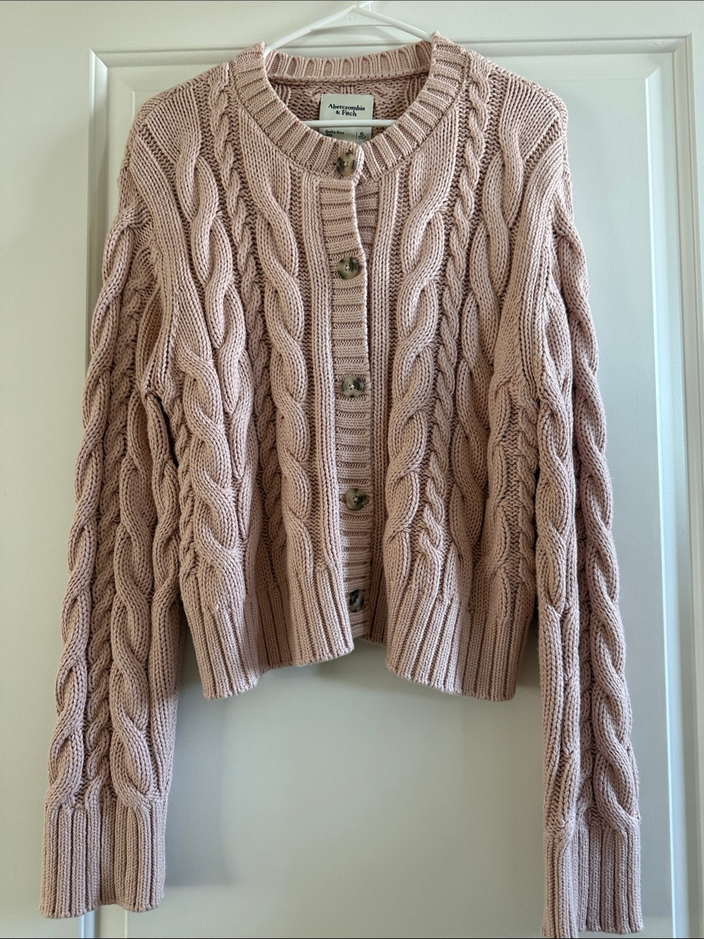 Abercrombie & Fitch Blush Pink Cable-Knit Button Front Cardigan